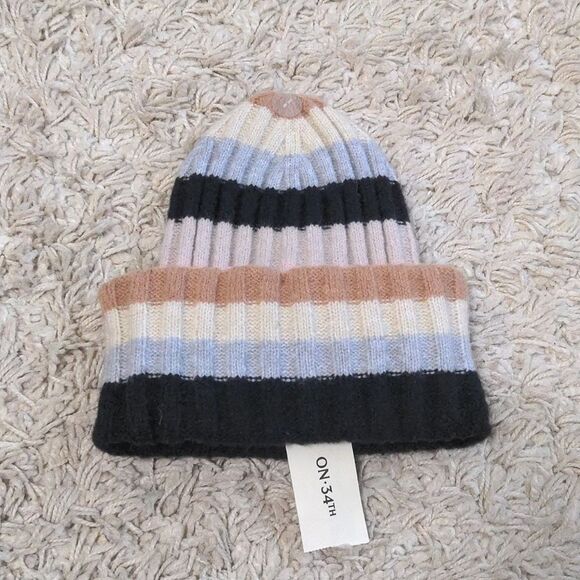 On 34th Neutral Stripes Beanie - Picture 1 of 6